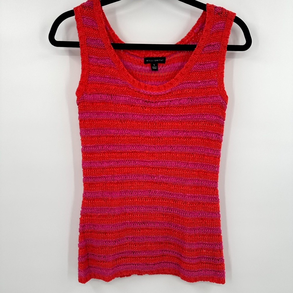 Willi Smith Tank Top Womens Small Pink Striped Sleeveless Scoop Neck Wide Strap